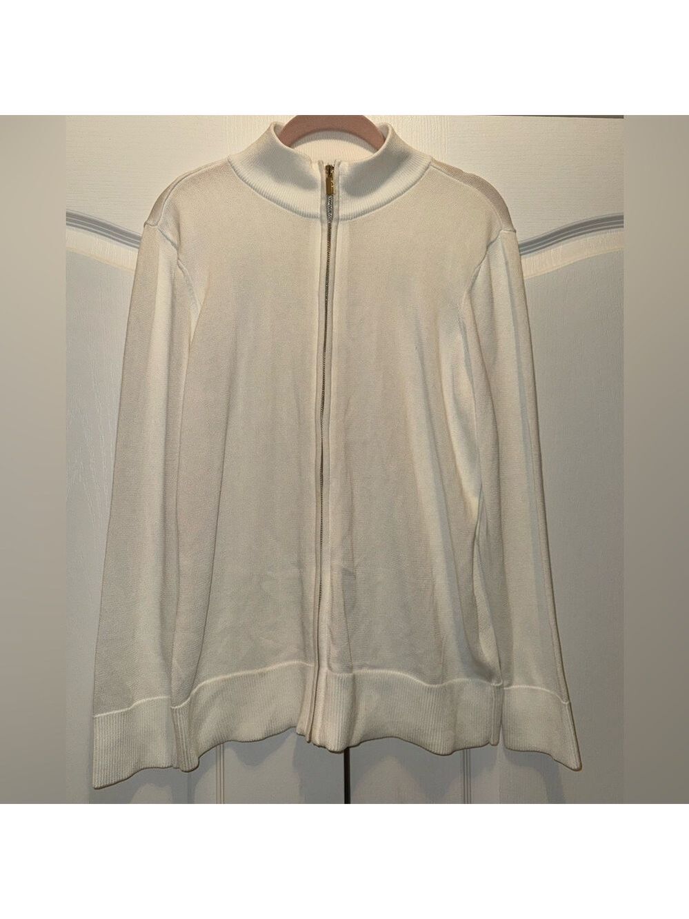 ANNE KLEIN White Zip-Up Sweater